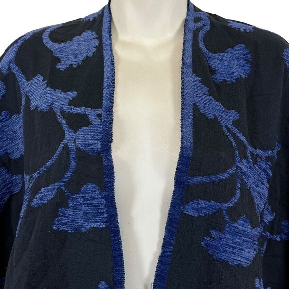 Chicos Womens Floral Chenille Jacquard Ruana Wrap Poncho Kimono Blue One Size - Picture 7 of 15